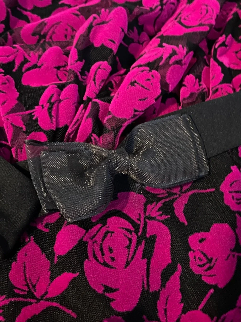 Girls Black & Fuchsia Rose Mesh Dress | Floral Party Dress
